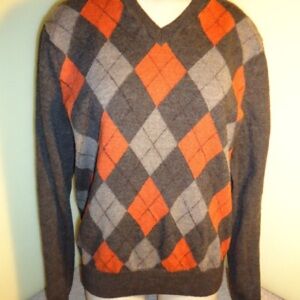 Banana Republic V-Neck Argyle Sweater - Brown Charcoal and Orange